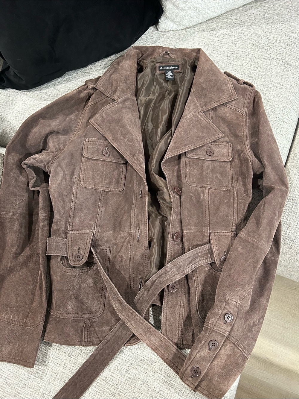 Atmosphere Brown Suede Military-Style Belted Jacket